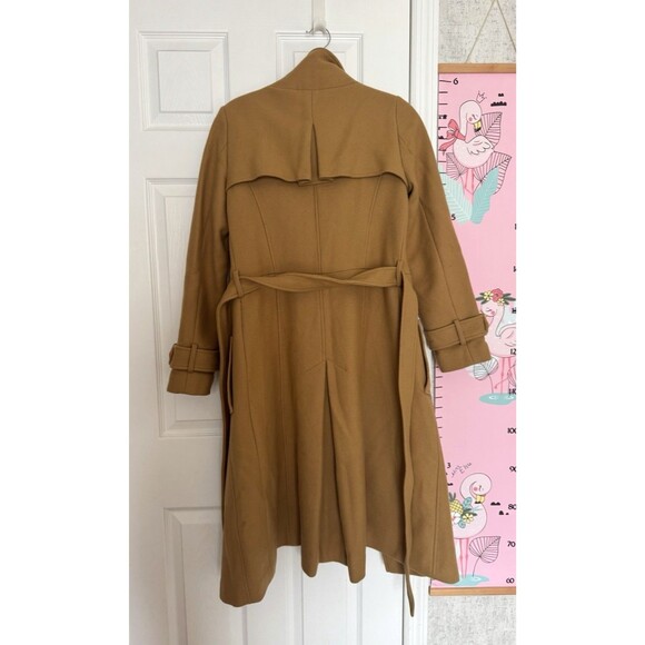 ASOS Womens Tan Beige Wool Coat Size 4 Belted Midi - Picture 8 of 9